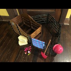 American Girl doll horse stable and accessories